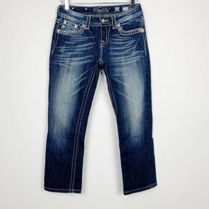 Miss Me Jeans Womens 26 Blue Medium Wash Denim Embellished Easy Capri Stretch